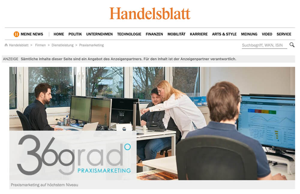 Praxismarketing Handelsblatt Ausschnitt
