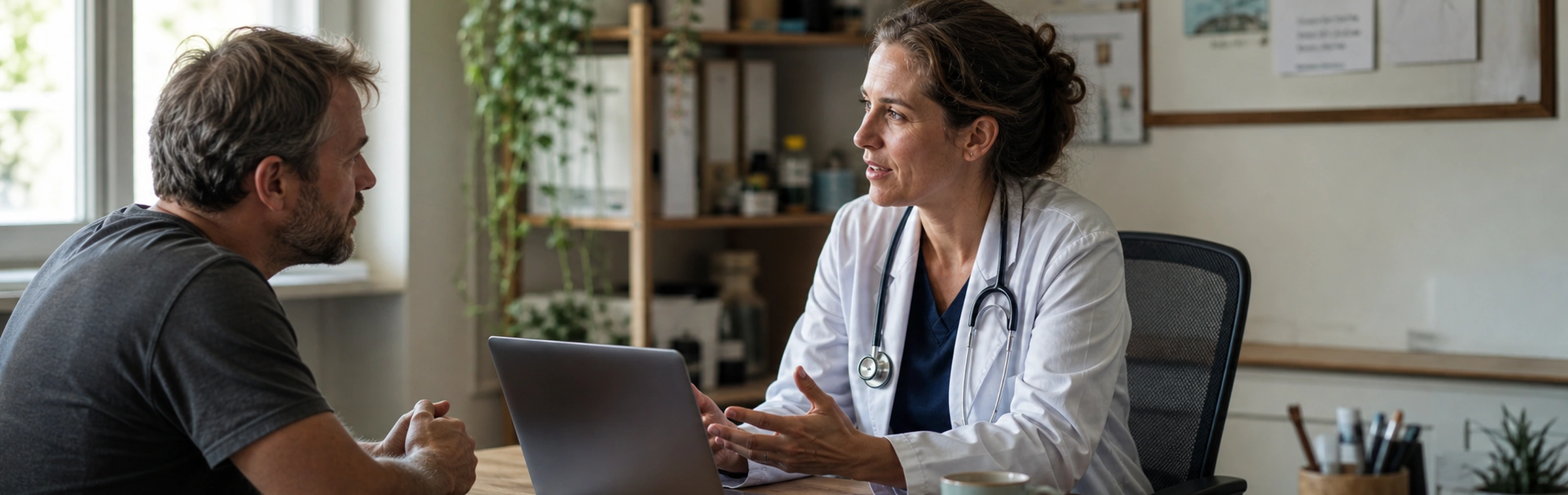 Ärztin im Patientengespräch mit KI-gestützter Dokumentation